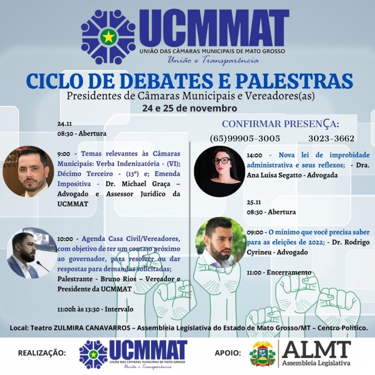 A UCMMAT realizou nesta quarta e quinta-feira Ciclo de Debates e Palestras na AL